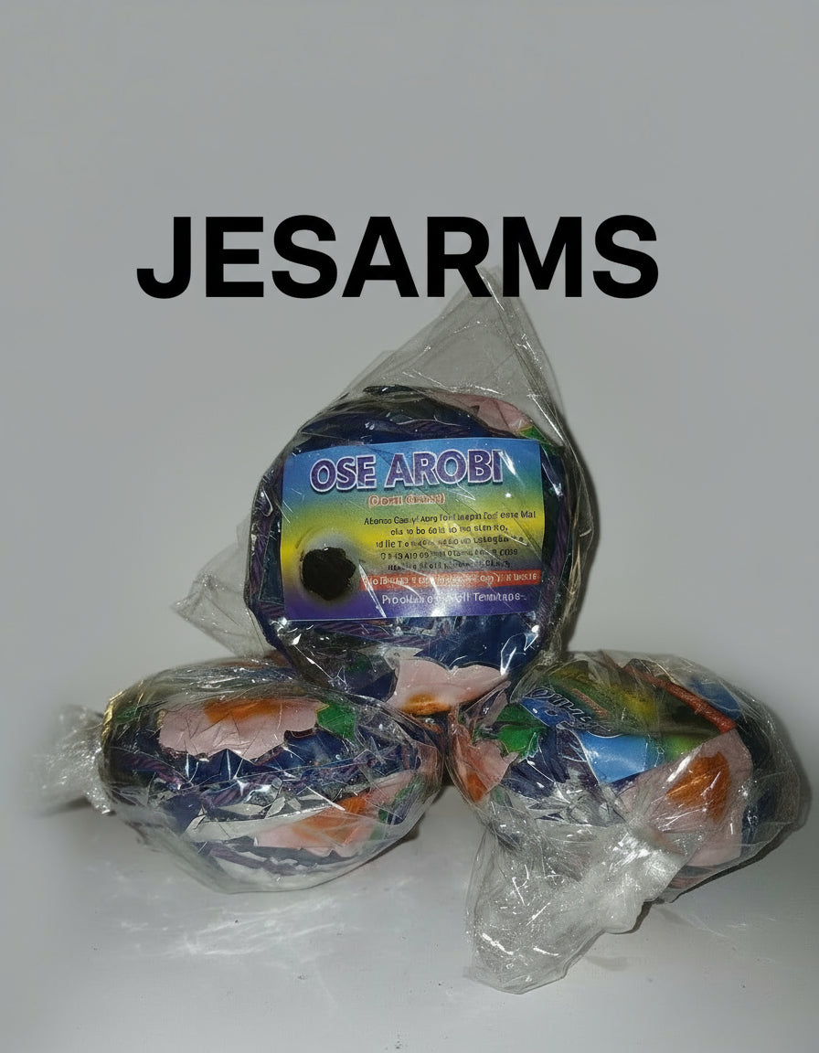 Packaged OSE Arobi product with fish illustration on a white surface and branded background.