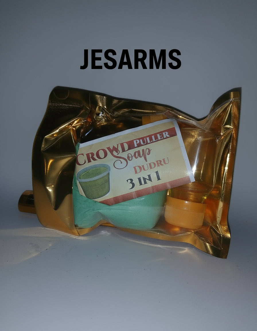 Packaged soap with a label indicating 'Crowd Puller Soap' in a gold wrapper.